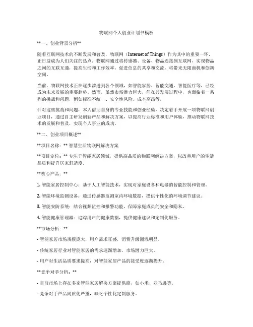 物联网个人创业计划书模板