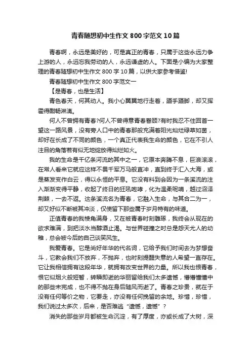 青春随想初中生作文800字范文10篇