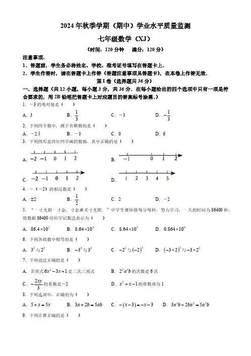 广西壮族自治区来宾市象州县2024-2025学年七年级上学期期中考试数学试卷(含答案)
