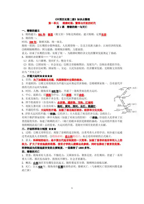 中国历史第二册知识点-历史会考