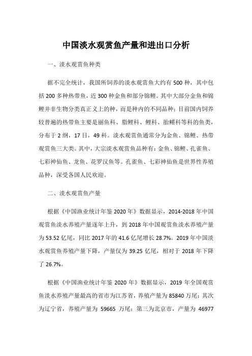 中国淡水观赏鱼产量和进出口分析