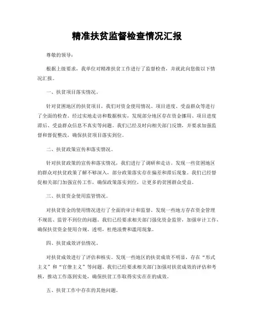 精准扶贫监督检查情况汇报