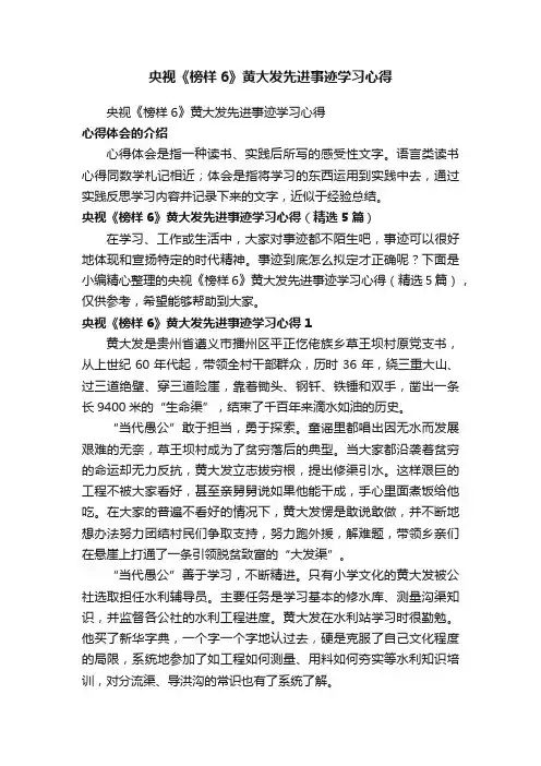 央视《榜样6》黄大发先进事迹学习心得（精选5篇）