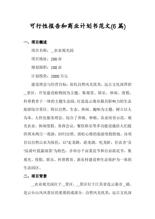 可行性报告和商业计划书范文(6篇)