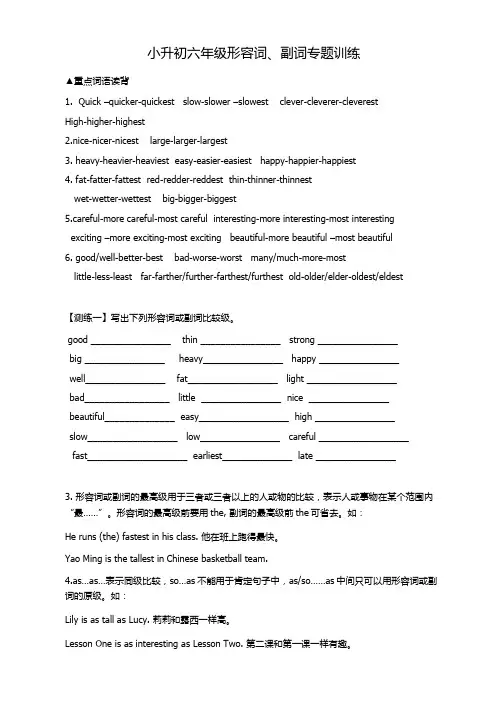 2019-2020学年小升初六年级形容词、副词专题训练