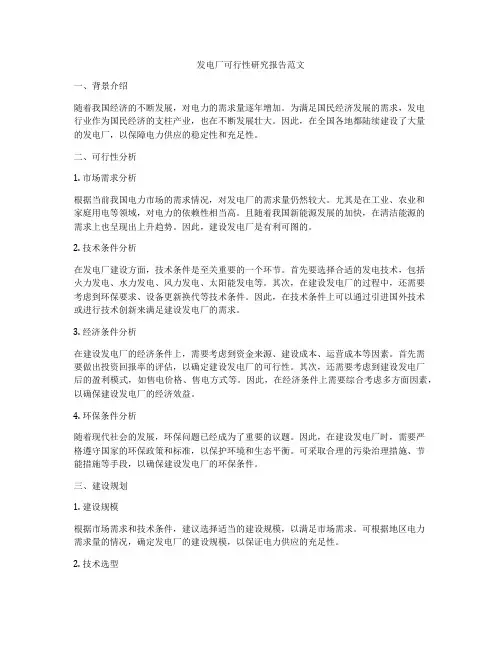 发电厂可行性研究报告范文