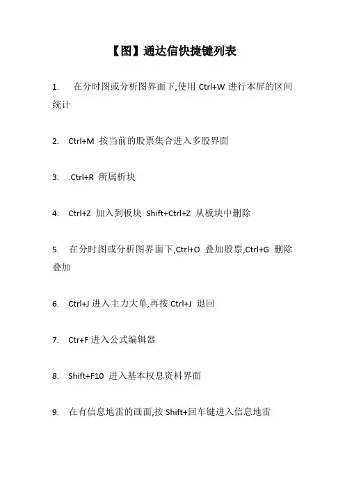 股票-通达信快捷键列表