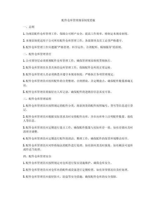 配件仓库管理规章制度看板