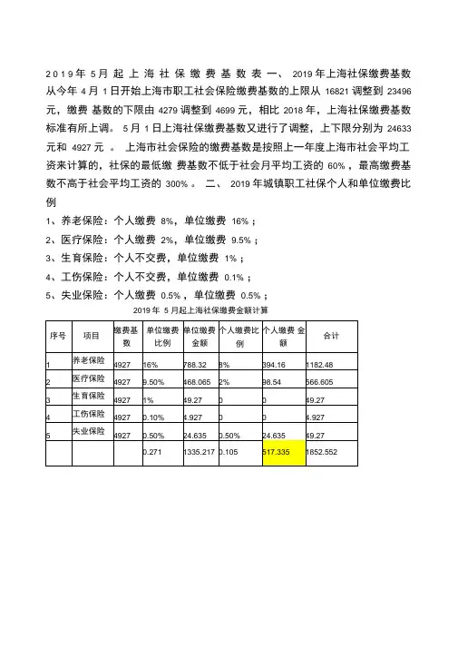 社保缴费基数及比例及计算表