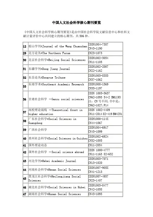 中国人文社会科学核心期刊要览
