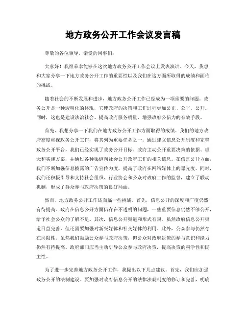 地方政务公开工作会议发言稿