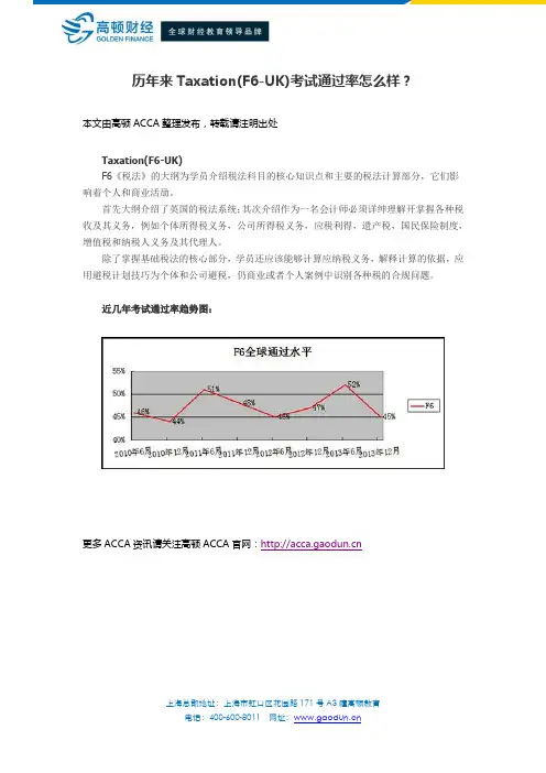 历年来Taxation(F6-UK)考试通过率怎么样？