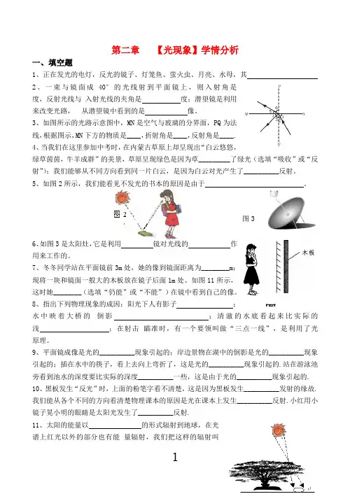 八年级物理上册 第二章《光现象》教学案学案 学情分析 人教新课标版