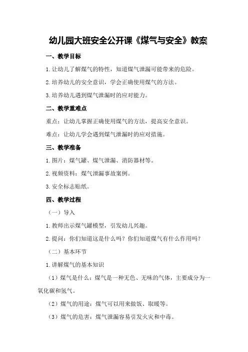 幼儿园大班安全公开课《煤气与安全》教案