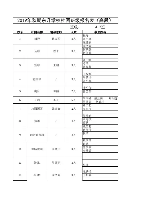 社团报名表4.2班修改