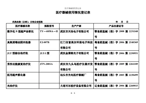 医疗器械使用登记表