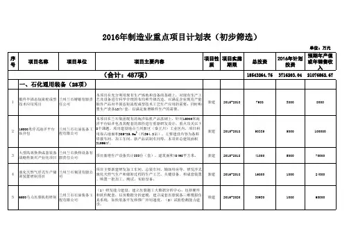 2016年制造业、传统产业改造提升重点项目计划表