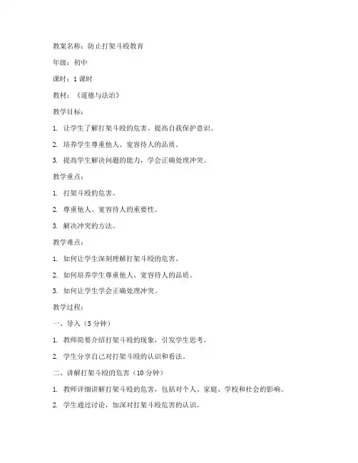 防打架斗殴教案__初中