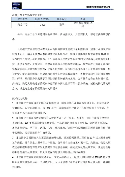 高分二号卫星影像数据价格