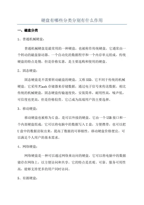 硬盘有哪些分类分别有什么作用