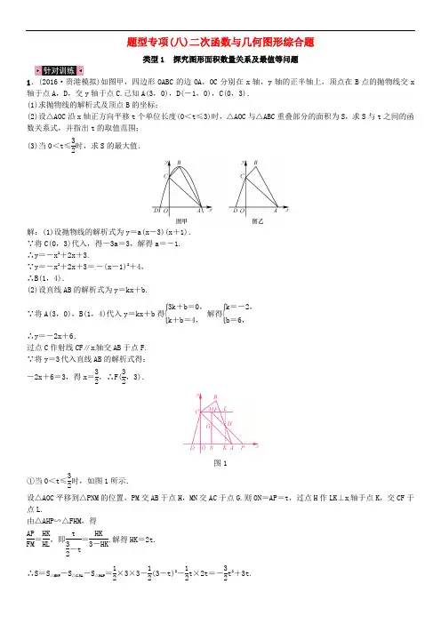 广西贵港市中考数学总复习 题型专项(八)二次函数与几何图形综合题 类型1 探究图形面积数量关系及最值