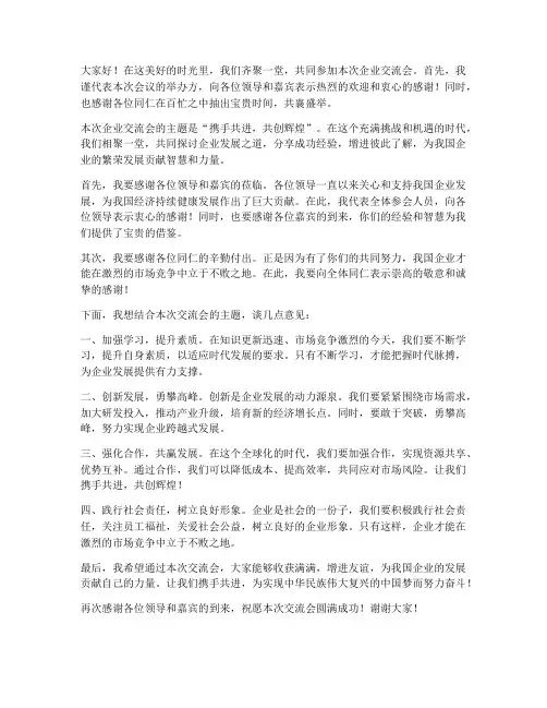 企业交流会领导发言稿