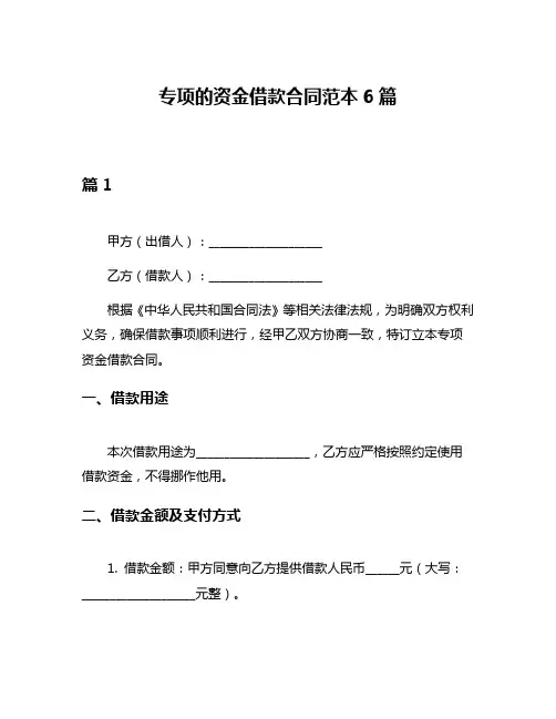 专项的资金借款合同范本6篇