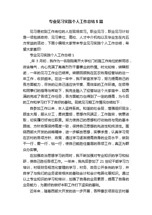 专业见习实践个人工作总结5篇