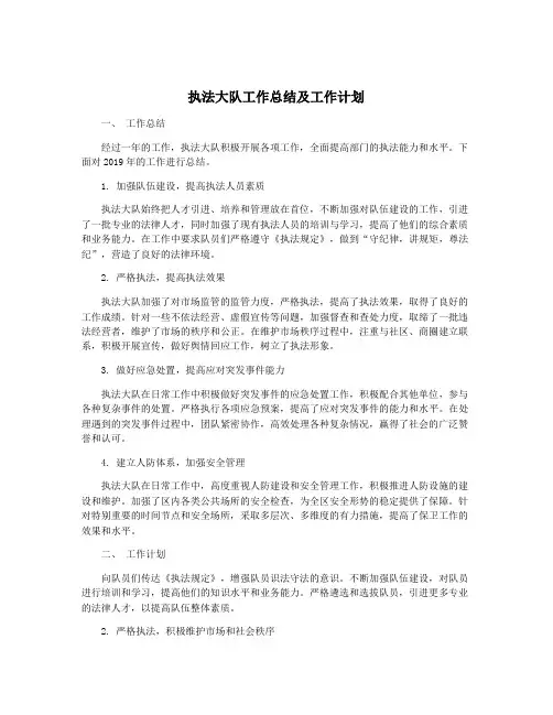 执法大队工作总结及工作计划