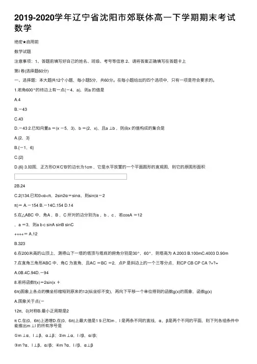 2019-2020学年辽宁省沈阳市郊联体高一下学期期末考试数学