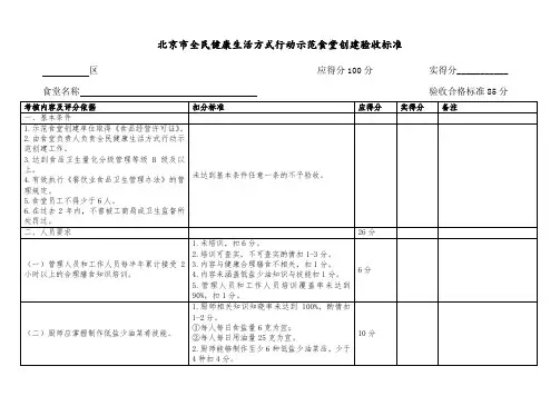 食堂或餐厅北京市全民健康生活方式行动示范食堂创建验收标准