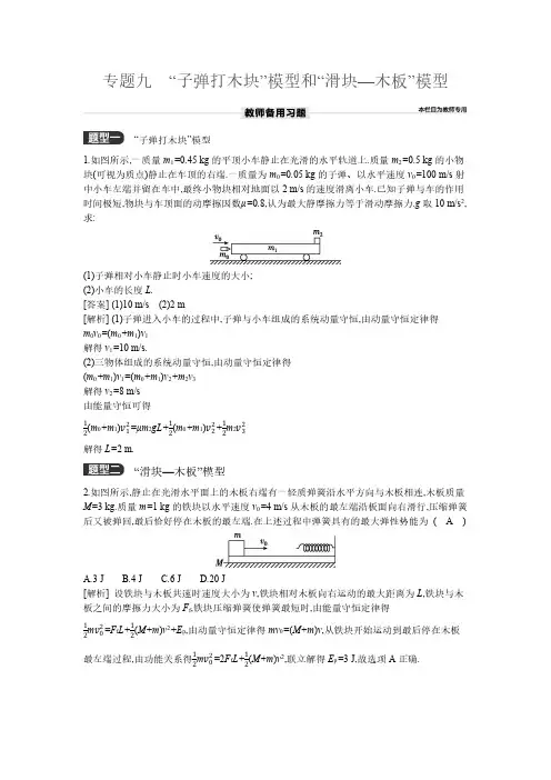 2025年高中物理复习练习题含答案解析  专题九 “子弹打木块”模型和“滑块—木板”模型