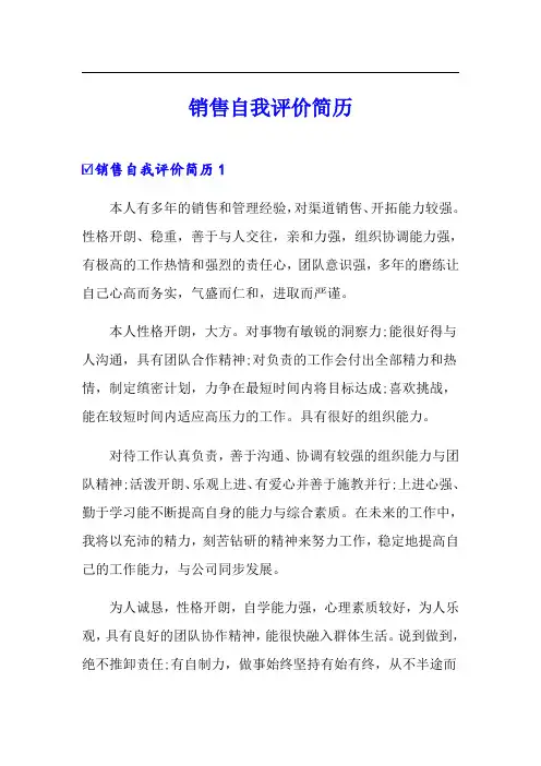 销售自我评价简历