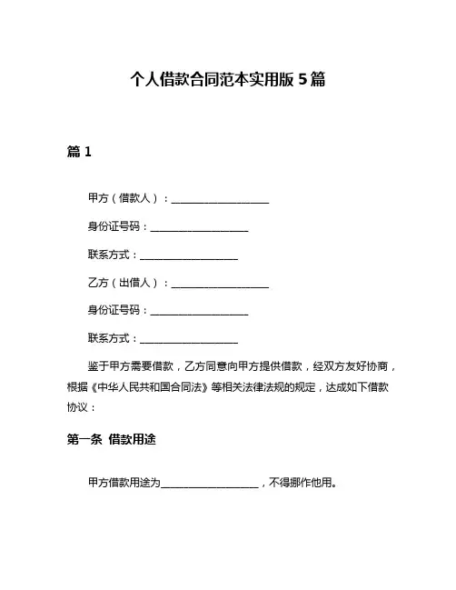个人借款合同范本实用版5篇