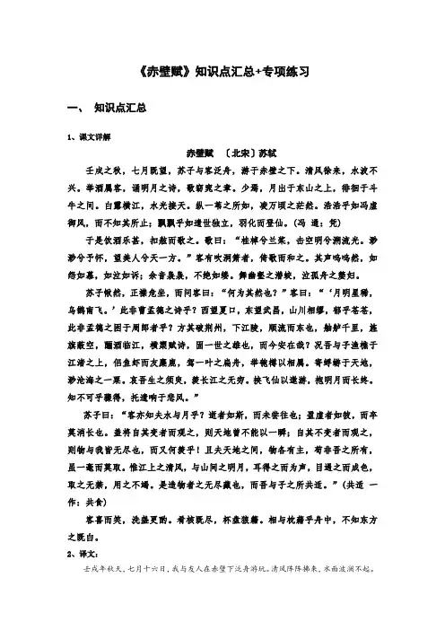 《赤壁赋》知识点汇总+专项练习(解析版)-高中语文课内古诗文知识点详解+专项练习(新教材统编版)