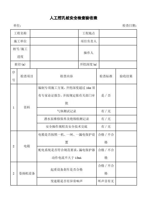 人工挖孔桩安全检查验收表