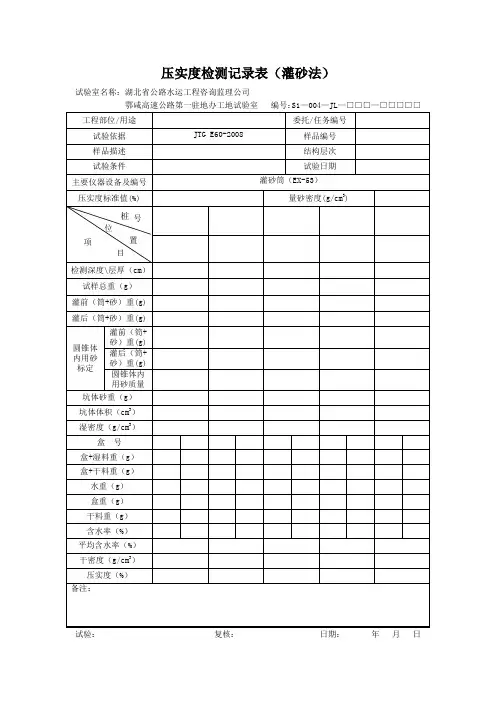 灌砂法压实度表格(1)
