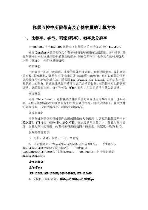 视频监控带宽及存储容量的计算