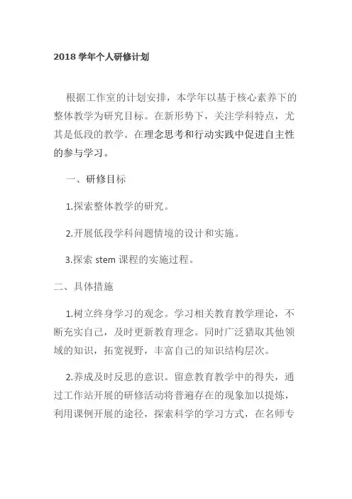 2018学年个人研修计划