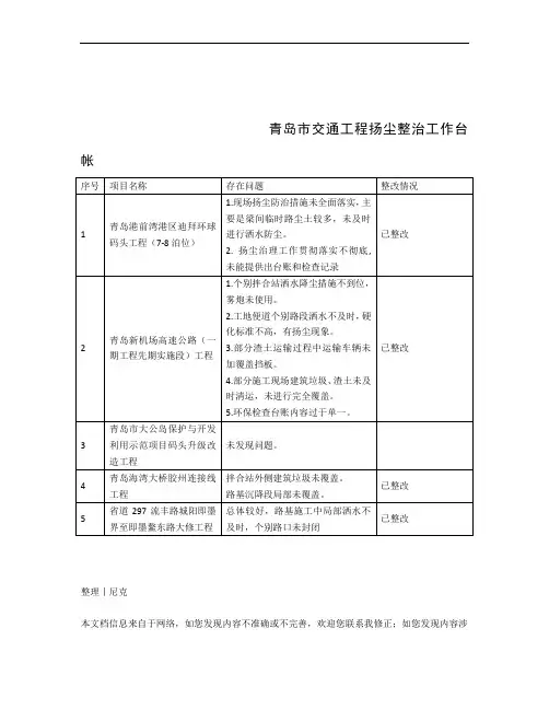 整理扬尘污染控制工作台帐(全)