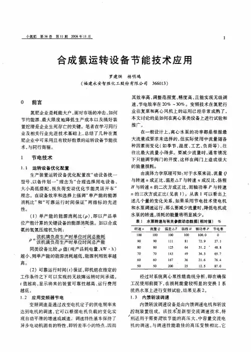 合成氨运转设备节能技术应用
