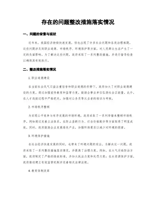 存在的问题整改措施落实情况