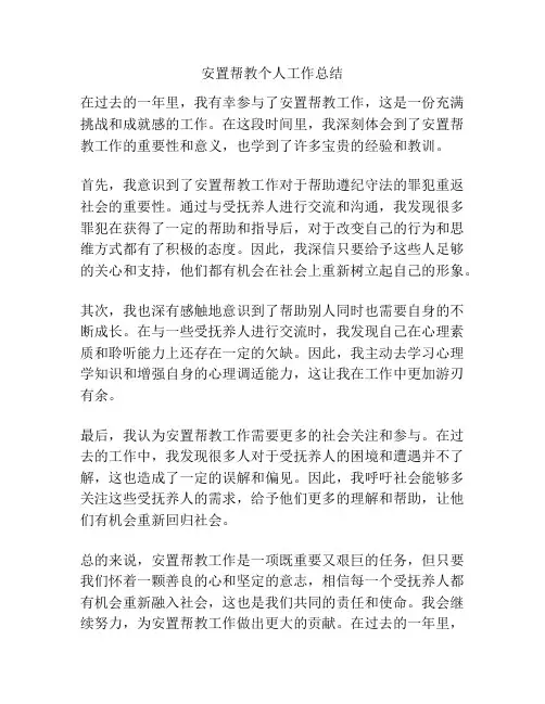 安置帮教个人工作总结