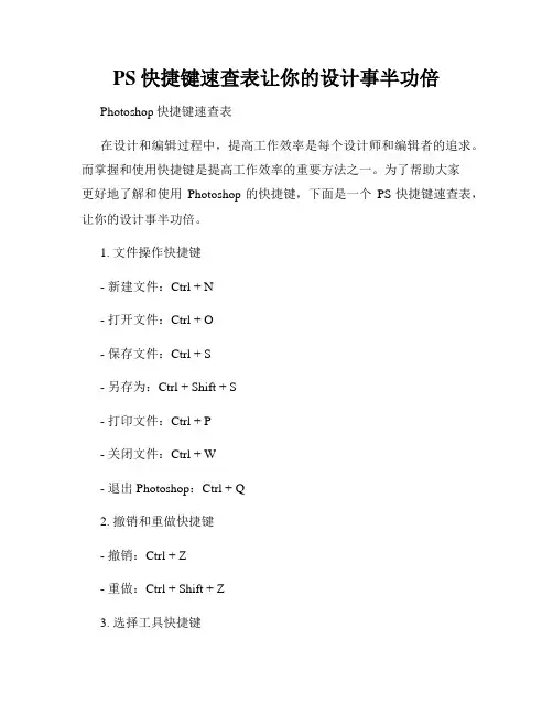PS快捷键速查表让你的设计事半功倍
