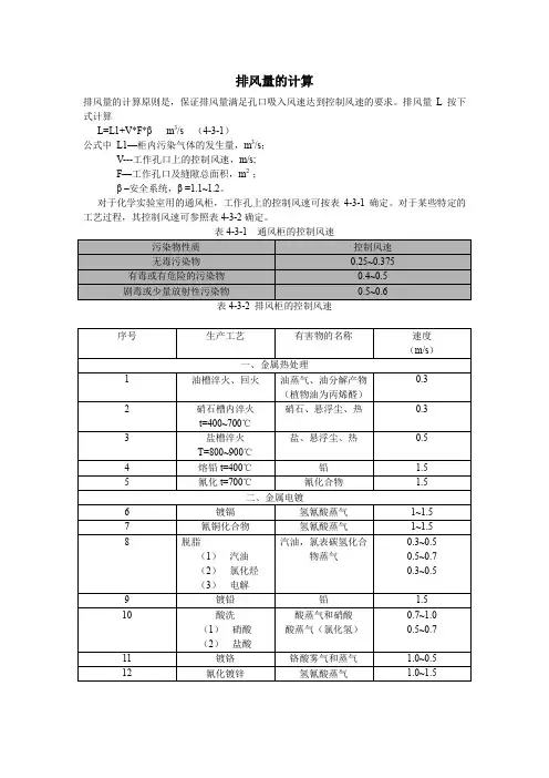 排风量的计算