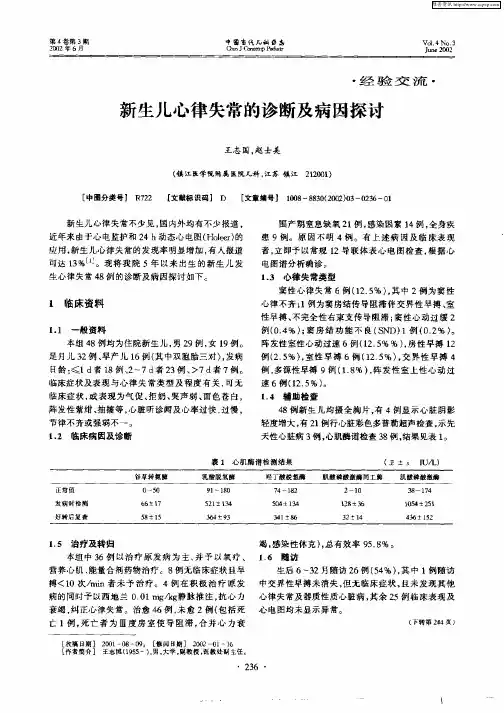 新生儿心律失常的诊断及病因探讨