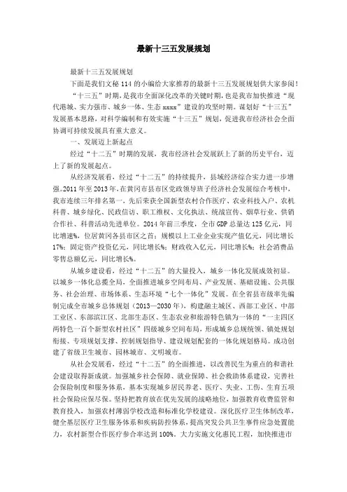 最新十三五发展规划word精品模板