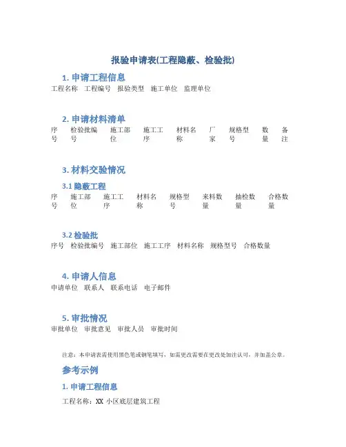 报验申请表(工程隐蔽、检验批)