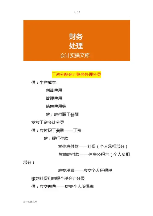工资分配会计账务处理分录