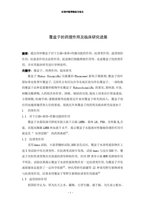 覆盆子的药理作用及临床研究进展
